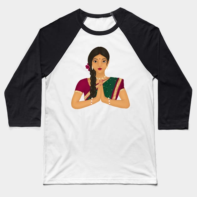 Indian lady Namaste Baseball T-Shirt by HariniArts